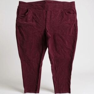 Denim & Co Sz 5X Plus Womens Corduary Leggings Pants Smooth Waist Line Maroon‎